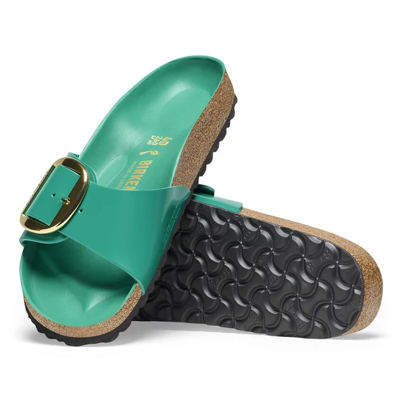 Birkenstock Madrid Big Buckle egypántos papucs keskeny | Zöld lakk bőr | Digital green high shine leather