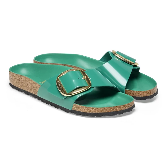 Birkenstock Madrid Big Buckle egypántos papucs keskeny | Zöld lakk bőr | Digital green high shine leather