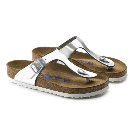 Birkenstock Gizeh lábujjközös papucs normal | Csillogó ezüst bőr | Metallic silver leather