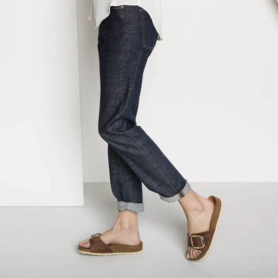 Birkenstock Madrid Big Buckle egypántos papucs keskeny | Konyak bőr | Cognac leather