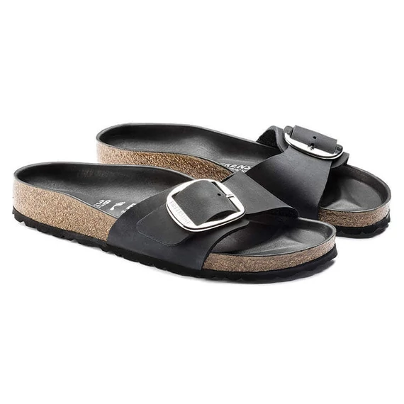 Birkenstock Madrid Big Buckle egypántos papucs keskeny | Fekete bőr | Black leather