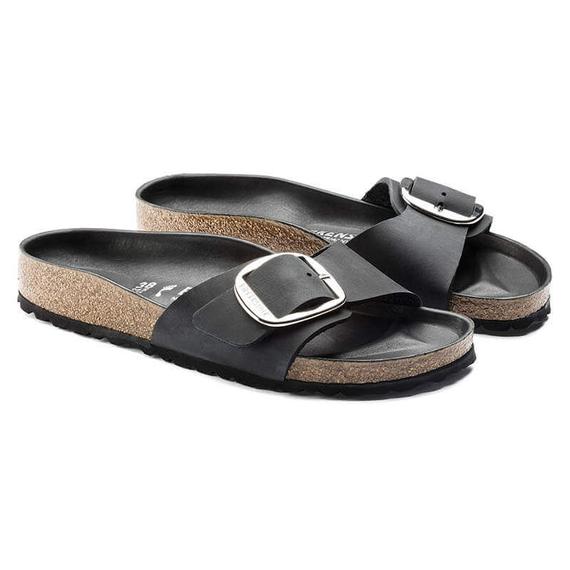 Birkenstock Madrid Big Buckle egypántos papucs keskeny | Fekete bőr | Black leather