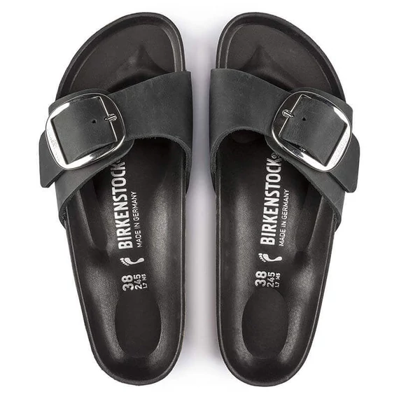 Birkenstock Madrid Big Buckle egypántos papucs keskeny | Fekete bőr | Black leather