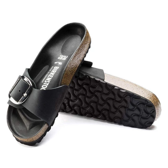Birkenstock Madrid Big Buckle egypántos papucs keskeny | Fekete bőr | Black leather