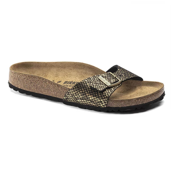 Birkenstock Madrid egypántos papucs keskeny | Fényes fekete kígyómintás | Shiny python black