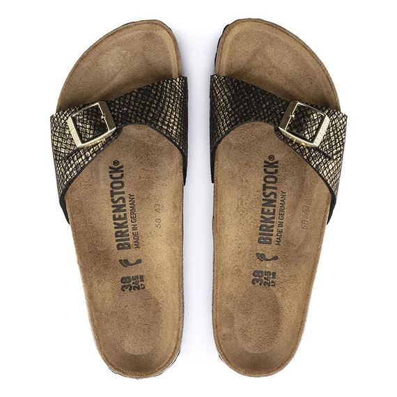 Birkenstock Madrid egypántos papucs keskeny | Fényes fekete kígyómintás | Shiny python black