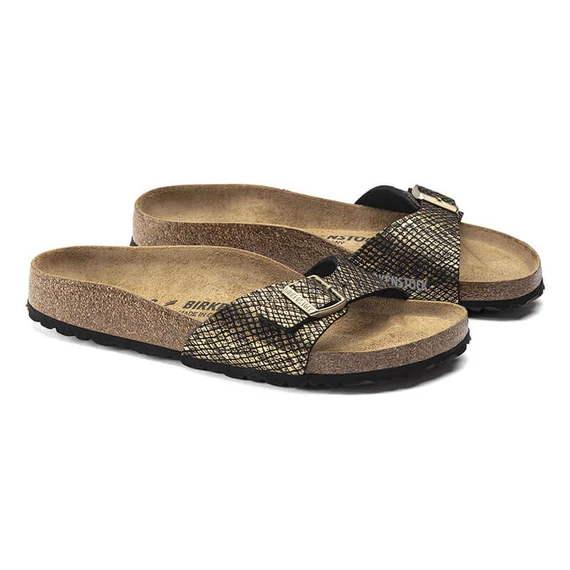 Birkenstock Madrid egypántos papucs keskeny | Fényes fekete kígyómintás | Shiny python black