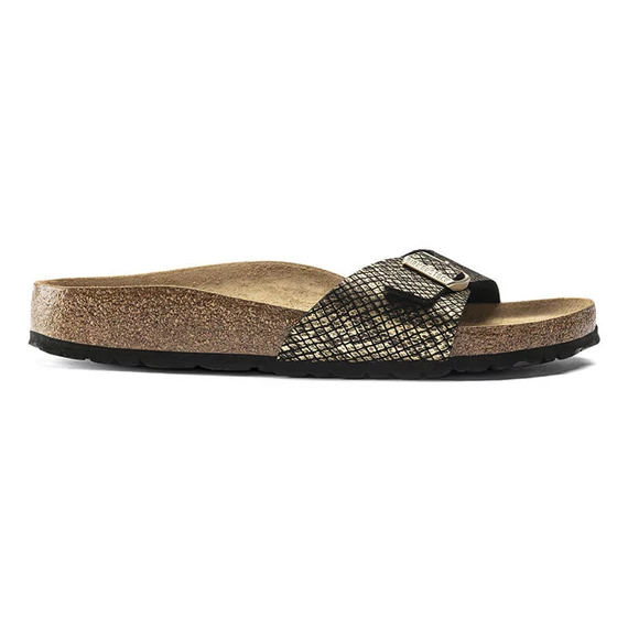 Birkenstock Madrid egypántos papucs keskeny | Fényes fekete kígyómintás | Shiny python black