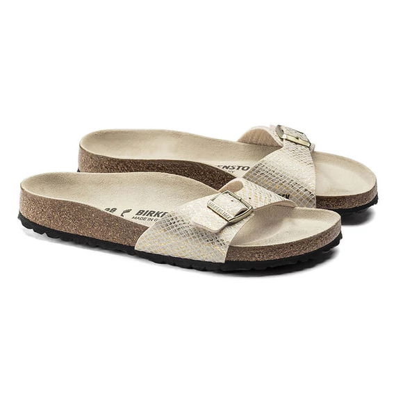 Birkenstock Madrid egypántos papucs keskeny | Fényes tojáshéj kígyómintás | Shiny python eggshell
