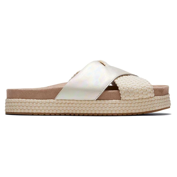 TOMS Paloma Kétpántos papucs | Irizáló ezüst bőr és vászon| Silver irridescent leather with rope