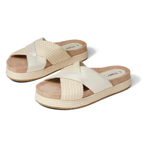 TOMS Paloma Kétpántos papucs | Irizáló ezüst bőr és vászon| Silver irridescent leather with rope