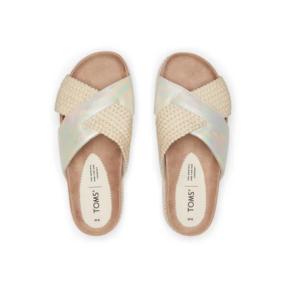 TOMS Paloma Kétpántos papucs | Irizáló ezüst bőr és vászon| Silver irridescent leather with rope