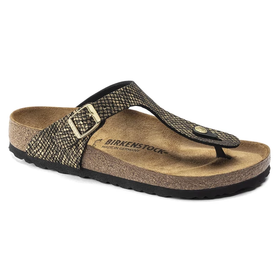 Birkenstock Gizeh lábujjközös papucs keskeny | Fényes fekete kígyómintás | Shiny python black