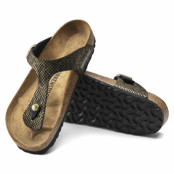 Birkenstock Gizeh lábujjközös papucs keskeny | Fényes fekete kígyómintás | Shiny python black