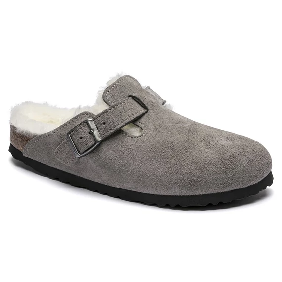 Birkenstock Boston Shearling klumpa bárányszőr béléssel | Szürke velúrbőr | Stone nubuck leather