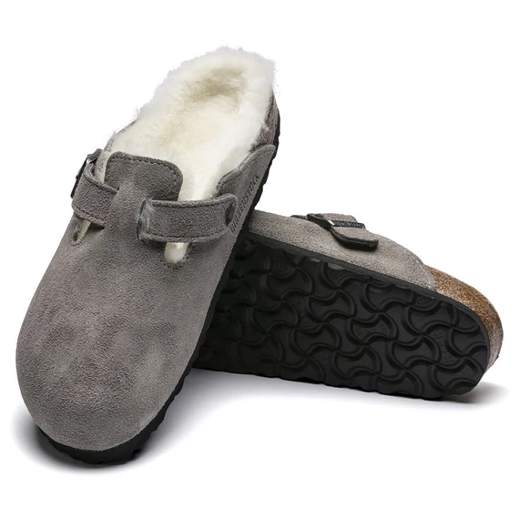 Birkenstock Boston Shearling klumpa bárányszőr béléssel | Szürke velúrbőr | Stone nubuck leather