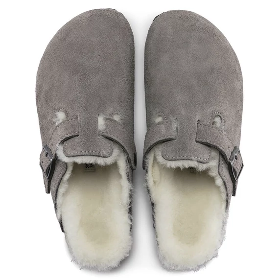 Birkenstock Boston Shearling klumpa bárányszőr béléssel | Szürke velúrbőr | Stone nubuck leather