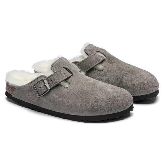 Birkenstock Boston Shearling klumpa bárányszőr béléssel | Szürke velúrbőr | Stone nubuck leather