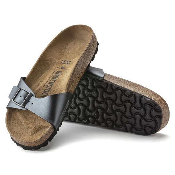 Birkenstock Madrid egypántos papucs keskeny | Csillogó fekete | Metallic Black