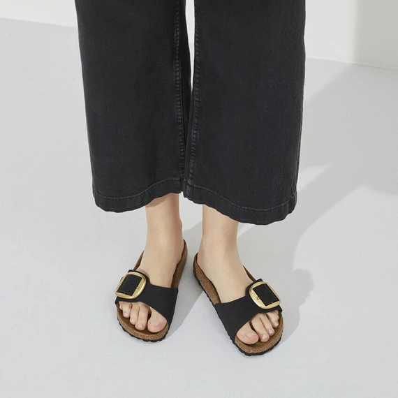 Birkenstock Madrid Big Buckle egypántos papucs keskeny | Fekete velúrbőr | Black nubuck