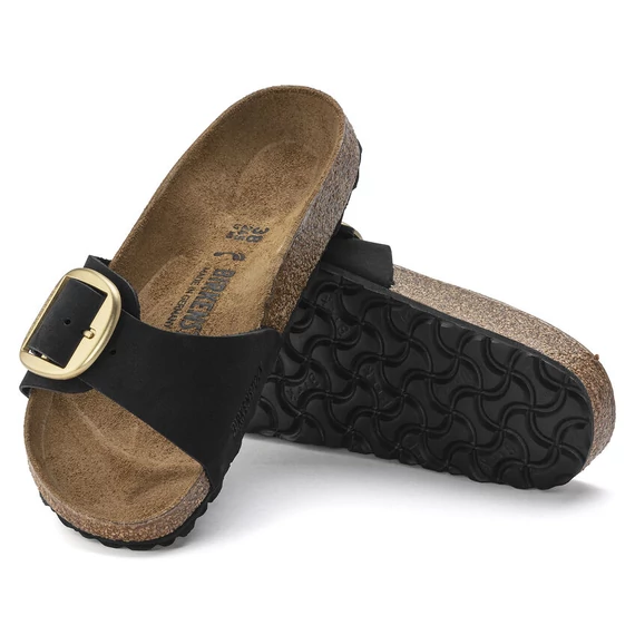 Birkenstock Madrid Big Buckle egypántos papucs keskeny | Fekete velúrbőr | Black nubuck