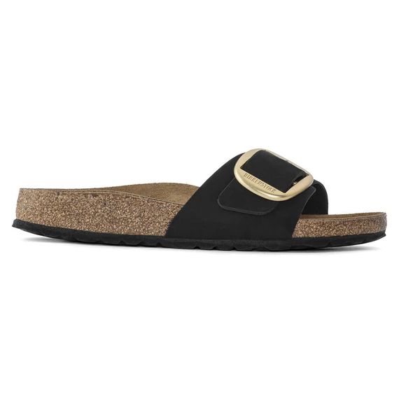 Birkenstock Madrid Big Buckle egypántos papucs keskeny | Fekete velúrbőr | Black nubuck